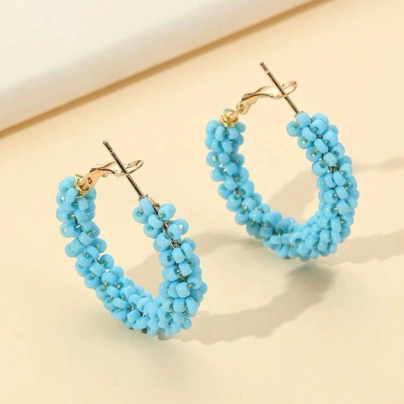 Turquoise Beaded Hoop Earrings - Picture 3 of 3